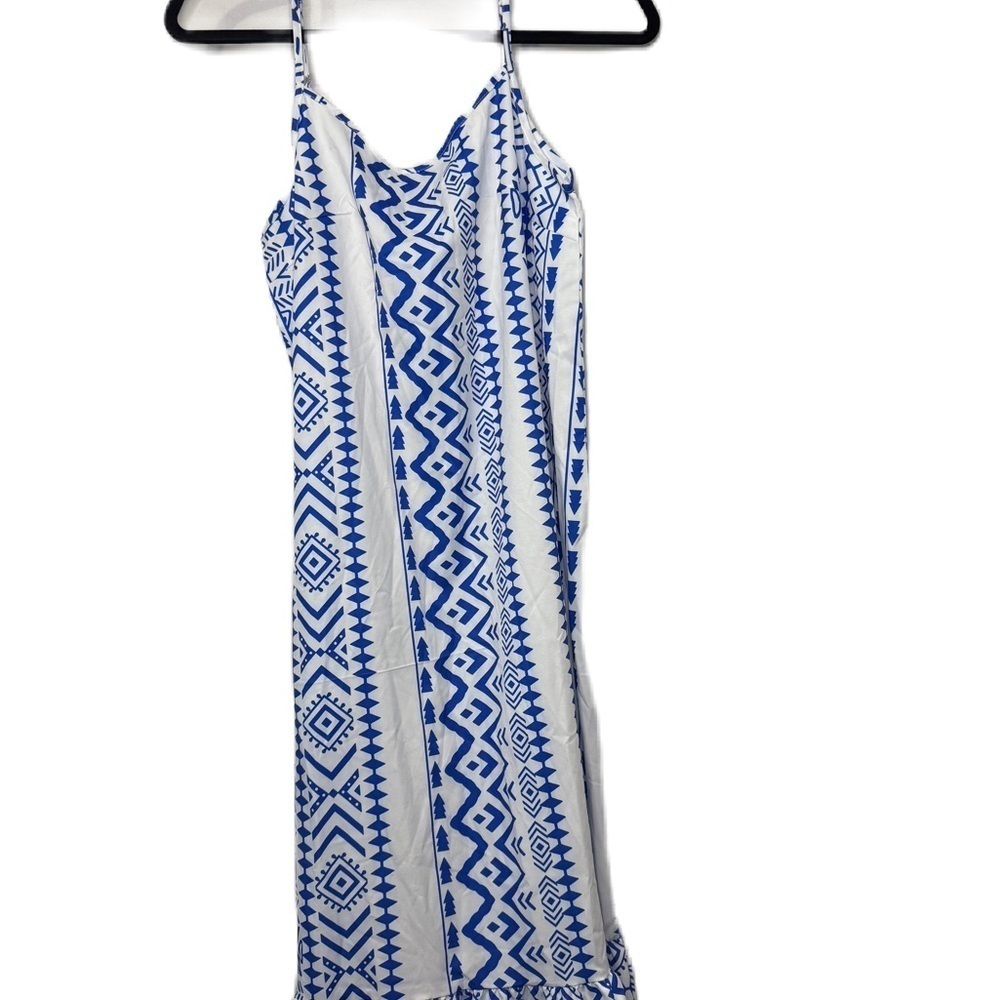 Blue and White Geometric Maxi Dress sz M